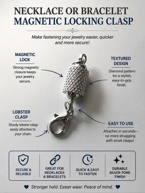 NECKLACE OR BRACELET LOCK MAGNETIC SCREW CLOSURE EXTENDER DIAMOND CUT